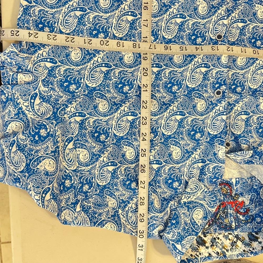 Robert Graham Mens Blue White Paisley Button Down Shirt Classic Fit XL Cotton - Picture 11 of 12